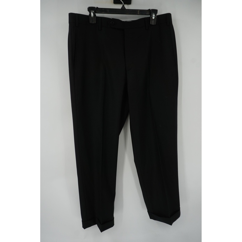 Zanella Pants Black Quattro Lame Wool Dress Slacks Flat Front Men's 36x28 Italy